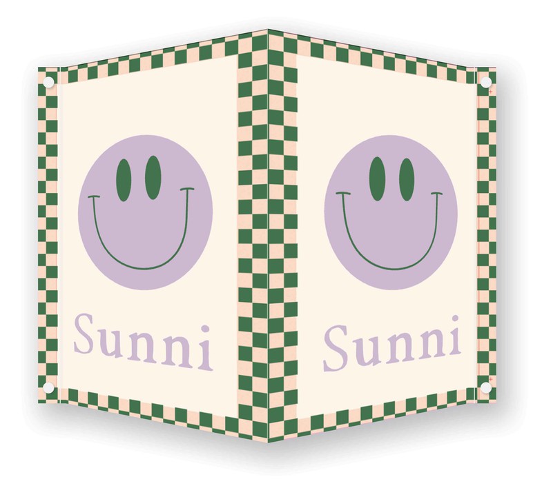 Geboortebord jongen met smiley en ruitjes patroon - Sunni