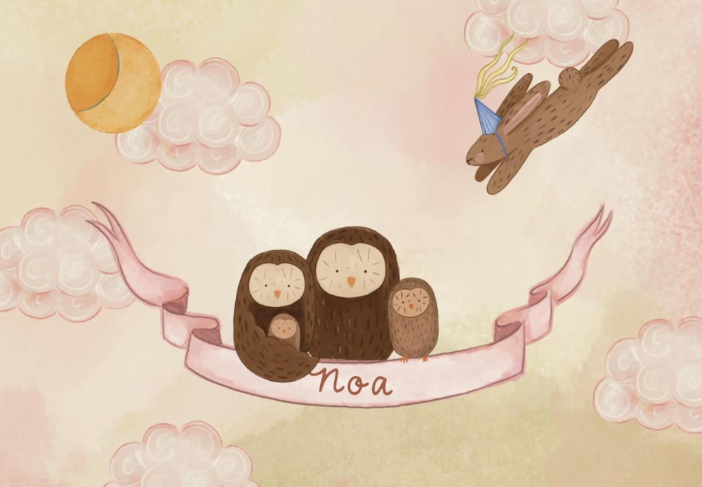 Geboortekaartje 4 uilen - Noa