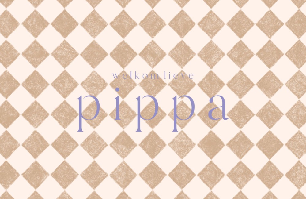 Geboortekaartje neutraal bruin ruitjes patroon - Pippa