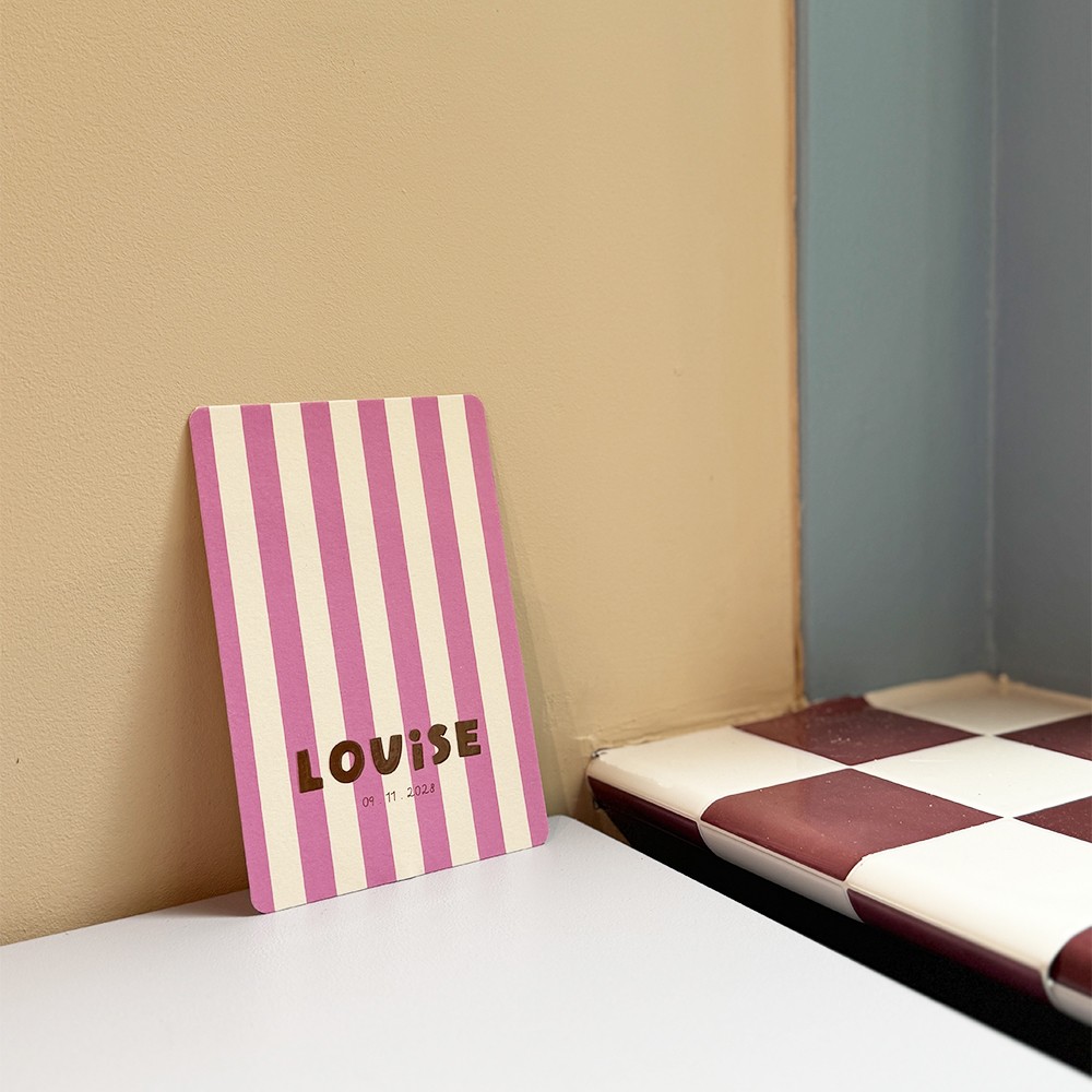Geboortekaartje streep roze - Louise