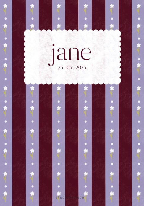 Geboortekaartje meisje bloemen patroon - bordeaux lila