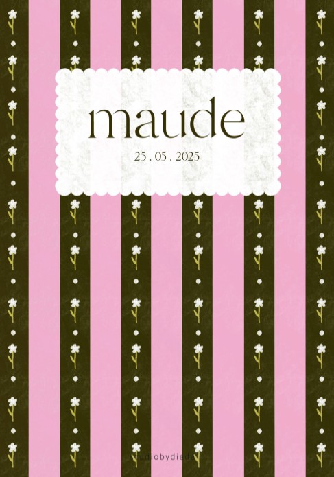 Geboortekaartje meisje bloemen patroon - groen roze