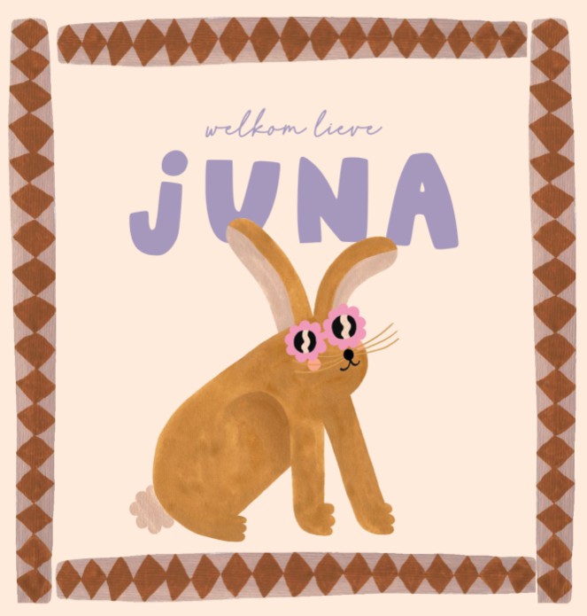 Geboortekaartje meisje konijn - Juna