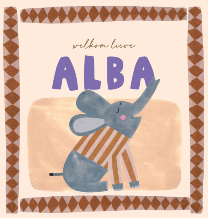 Geboortekaartje meisje olifant - Alba