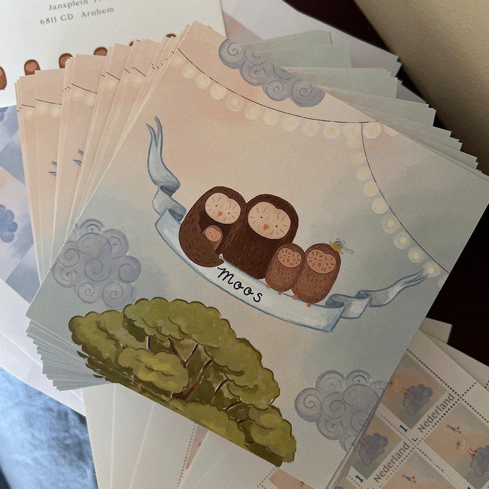 Geboortekaartje 5 uilen - Moos