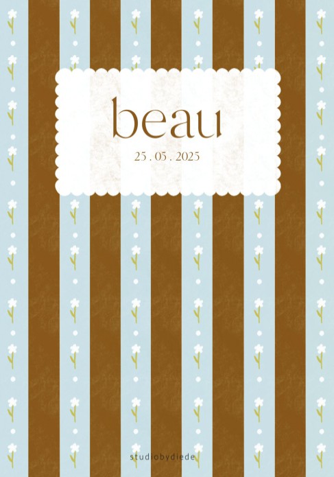 Geboortekaartje neutraal bloemen patroon - congac blauw