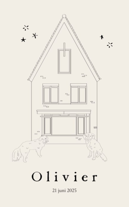 Geboortekaartje neutraal met (eigen) huis - Olivier
