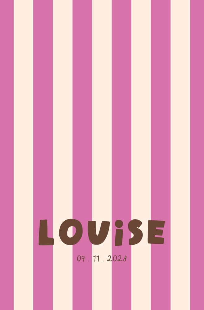 Geboortekaartje streep roze - Louise