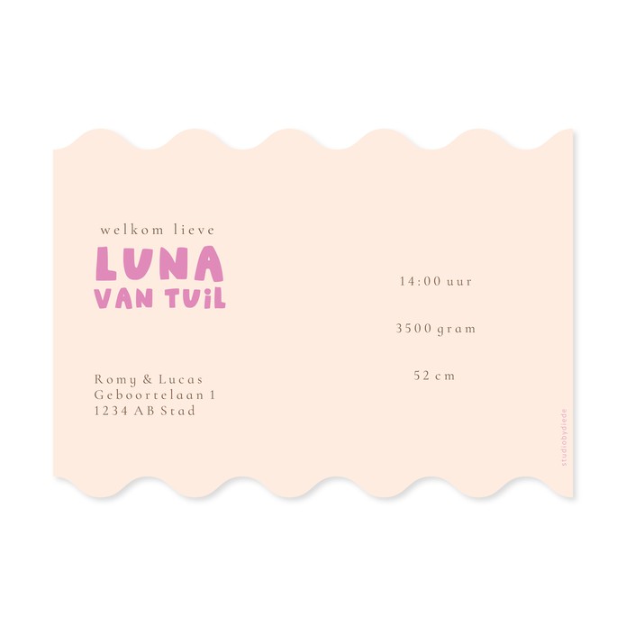 Geboortekaartje golvend en streep - Luna