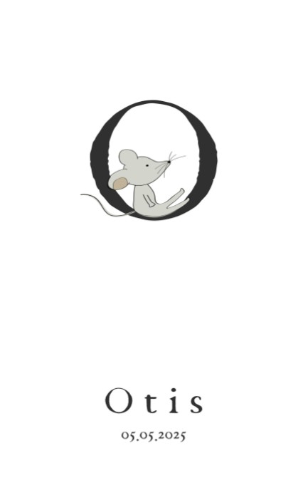 Letter O geboortekaartje met muisje - Otis