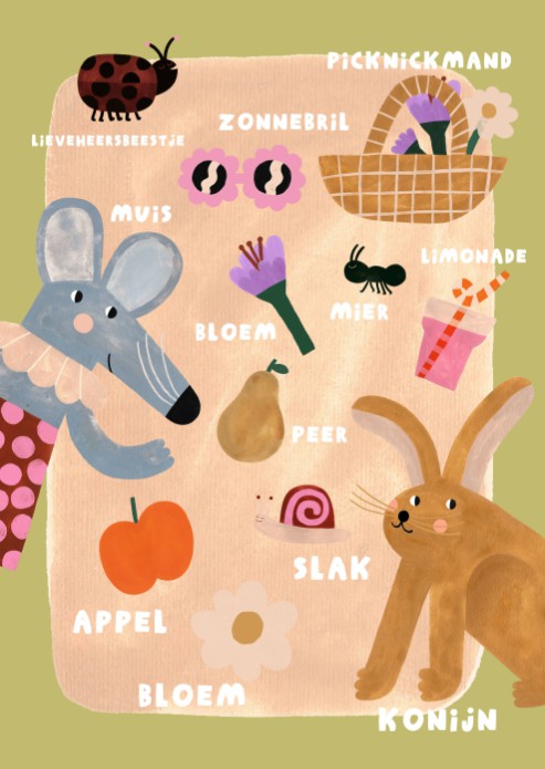 Poster diertjes en picknick 50x70