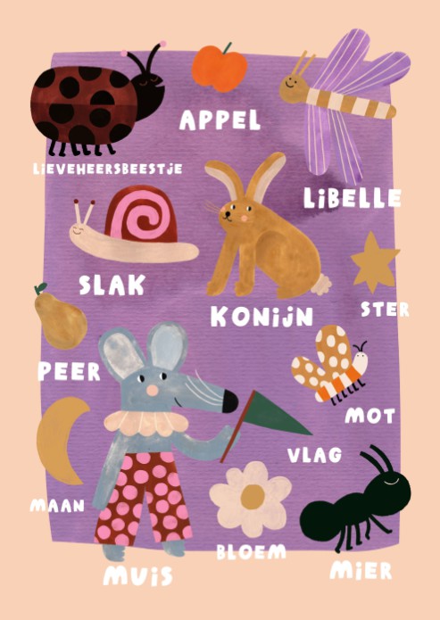 Poster diertjes en voorwerpen 50 x 70