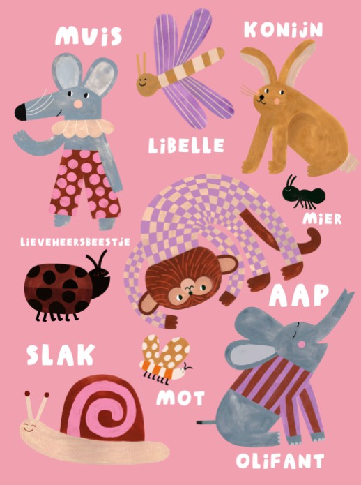 Poster diertjes - meisje 30x40