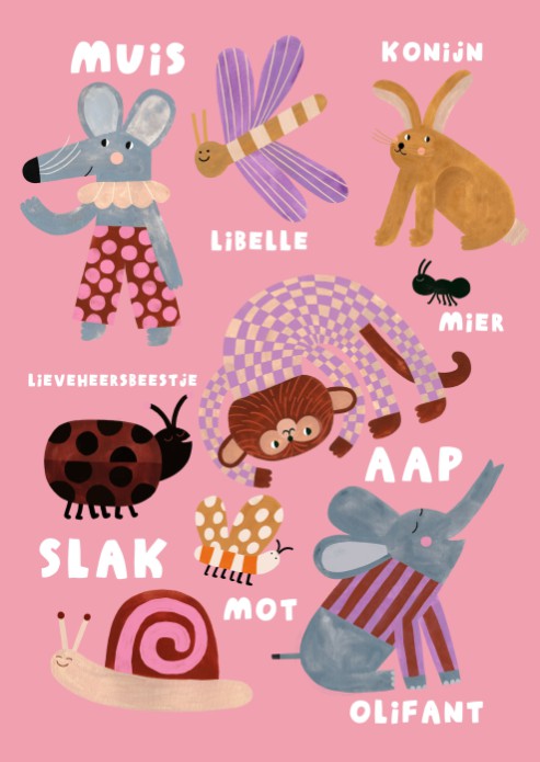 Poster diertjes - meisje 50 x 70