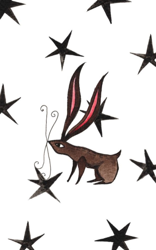 Postzegel - zittend konijn met sterrenpatroon Atelier Fabel