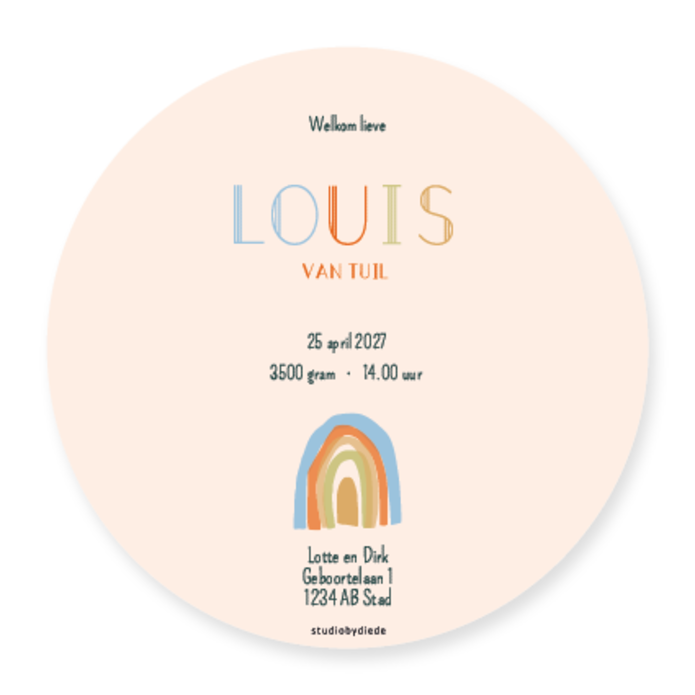Geboortekaart Regenboog rond blauw - Louis